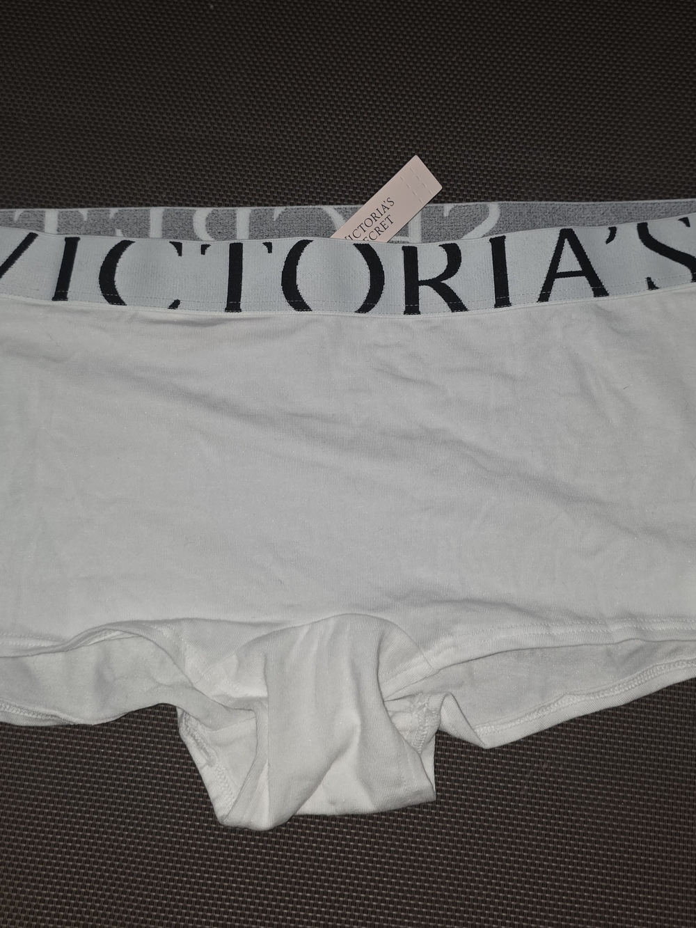 Victoria's Secret White Cotton Boyshorts with Logo Waistband LARGE